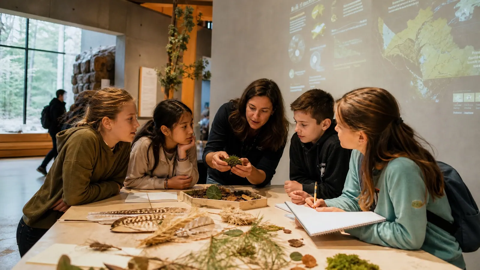 Alumnado descubriendo la naturaleza en un espacio educativo de museo