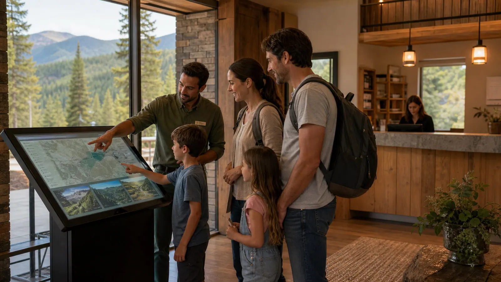 Familia descubriendo rutas naturales desde un hotel
